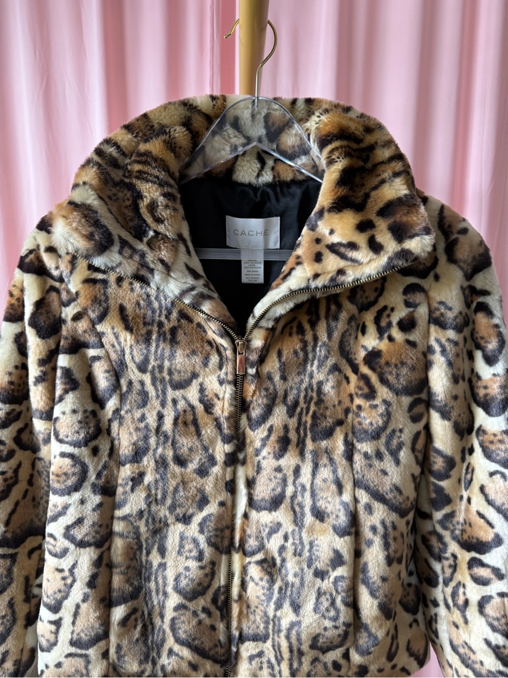 Vintage Caché Leopard Print Faux Fur Teddy Jacket Y2K Size XS - Picture 2 of 5